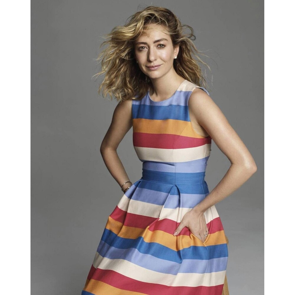 RUNWAY $2590 Carolina Herrera tie-back striped cotton-blend midi dress Sz 12 - Picture 6 of 10